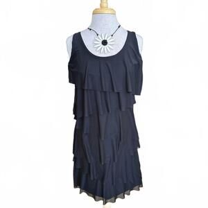 NEW ISLE women's annie tiered mini dress in black